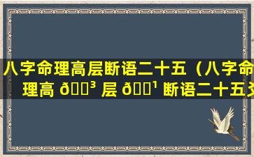 八字命理高层断语二十五（八字命理高 🌳 层 🌹 断语二十五爻）